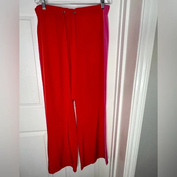 Diane Von Furstenberg red pink 100% silk pants drawstring pants Sz M - Picture 3 of 8